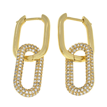 Сережки Huggie Позолота 18 kt зі стразами куб. цирконій, 38х15х3 мм (OSN-053110)