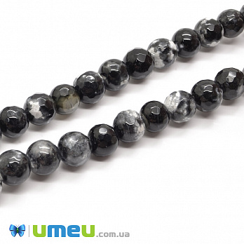 [Архів] Бусина натуральний камінь Агат вогненний чорний, 8 мм, Кругла гранована (BUS-042806)