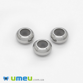 Намистина-стопер з нерж. сталі, 6х3 мм, Кругла плоска, Темне срібло (STL-044613)