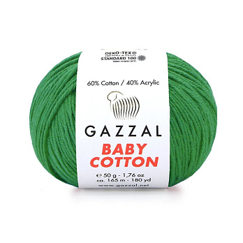 Пряжа Gazzal Baby Cotton №3456, 50 г, 165 м, Зелена (YAR-062519)