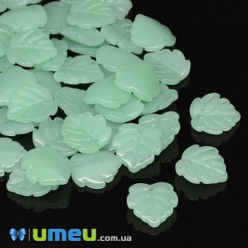 Намистина скляна, 15х14 мм, Листок, Зелена світла (BUS-046184)