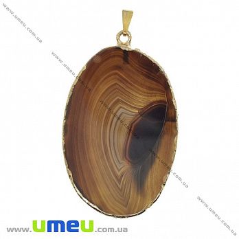 Подвеска из натурального камня, Агат коричневый в фольге, 65х36 мм, 1 шт (POD-033048)