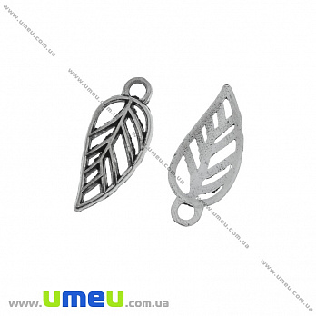 [Архів] Підвіска металева Листочок, Античне срібло, 19х8 мм (POD-036235)