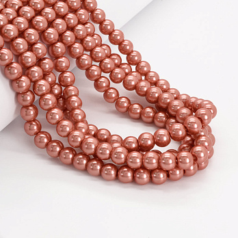 Намистини скляні Перли, 8 мм, Коралові, Круглі (BUS-052134)