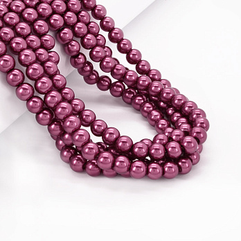 Намистини скляні Перли, 8 мм, Малинові, Круглі (BUS-052128)