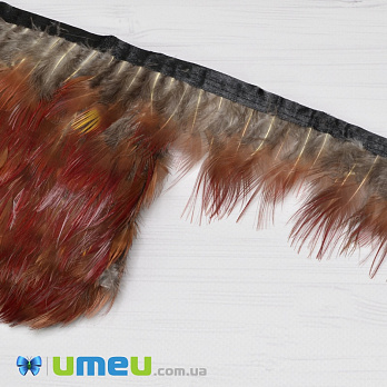 Перья фазана на ленте, 5-7 см, Красные натуральные, 10 см (PER-038981)