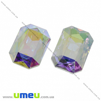 Ріволі скляний, Прямокутний гранований, 14х10 мм, Білий АВ (KAB-021990)