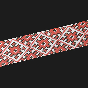 Репсовая лента с рисунком Орнамент, 40 мм, Красная (LEN-061748)