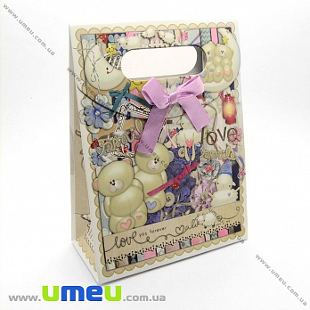 Подарунковий пакет на липучці, Ведмедики, Білий, 16х12х6 см (UPK-009686)