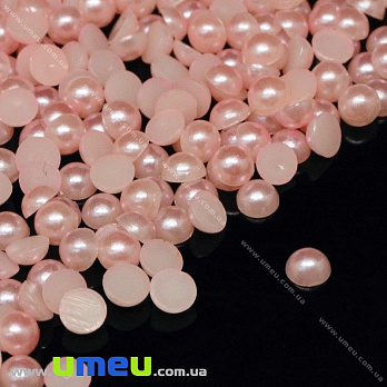 Полубусина пластиковая Жемчуг, 4 мм, Круглая, Розовая светлая, 1 шт (KAB-022634)