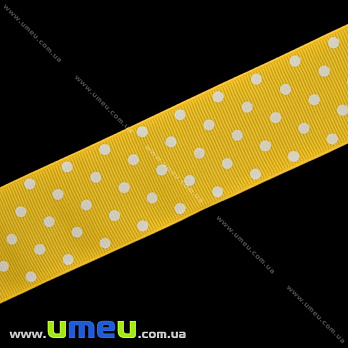 Репсова стрічка в горошок, 40 мм, Помаранчева (LEN-016690)
