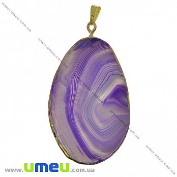 Подвеска из натурального камня, Агат фиолетовый в фольге, 67х35 мм, 1 шт (POD-033015)