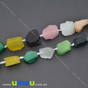 [Архів] Намистини з натурального каменю Котяче око мікс необроблений, 45 см (BUS-035462)