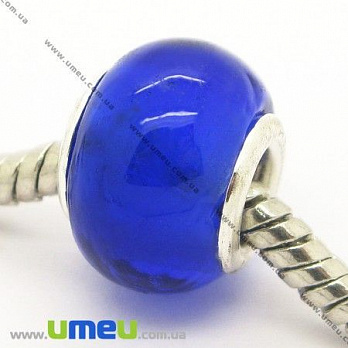 [Архів] Намистина PANDORA скляна, 14х10 мм, Синя, Срібло (BUS-006918)