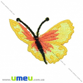 Термоаппликация Бабочка блестящая, 7х6 см, Желтая, 1 шт (APL-016378)