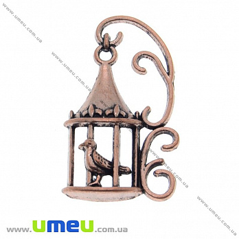 [Архів] Підвіска металева Пташка в клітці, Мідь, 35х20 мм (POD-000230)