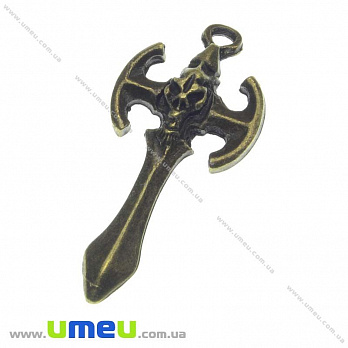 [Архів] Підвіска металева Меч з черепом, Антична бронза, 30х14 мм (POD-001260)