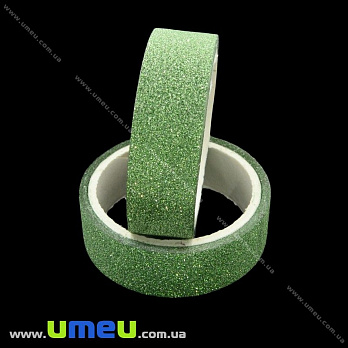 Декоративный скотч глиттерный, 15 мм, Зеленый, 1 катушка (3 м) (DIF-021214)