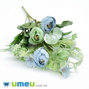 Букет півонії з ромашками, 34 см, М'ятно-блакитний (DIF-045796)