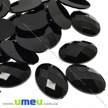 Кабошон пластиковий, Овал гранований, 18х13 мм, Чорний (KAB-031900)