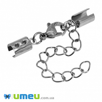 Замок-карабін з нерж. сталі з затискачами і подовжувачем, 3,5 см, Темне срібло (STL-049026)
