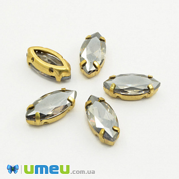Шатон човник Кубічний цирконій 15х7 мм, Золото, Сірий (KAB-041772)