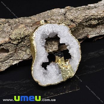 Підвіска з натурального каменю Друза Гірського кришталю з кіанітом в металі, 57х40 мм (POD-031621)