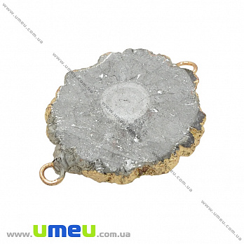 Коннектор из натурального камня Друза Агата в металле, Серебристый, 35х27 мм, 1 шт (POD-036997)