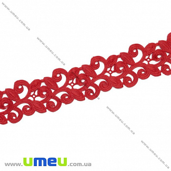 Тесьма тисненая Листики, 20 мм, Красная, 1 м (LEN-019716)
