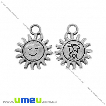 [Архів] Підвіска металева Сонечко (двухстор.), Античне срібло, 15х12 мм (POD-028291)