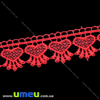 Кружево плетеное, 35 мм, Красное, 1 м (LEN-016205)