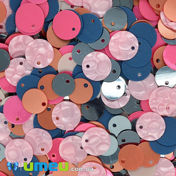 Паєтки Індія круглі плоскі (зміщений отвір), Мікс (PAI-041444)