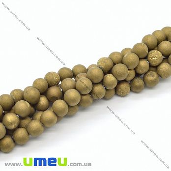 [Архів] Намистина натуральний камінь Агат з друзою і напиленням, Золотиста, 6-7 мм (BUS-037258)