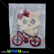 Термоаппликация со стразами Котик на велосипеде, 14х12 см, 1 шт (APL-035258)