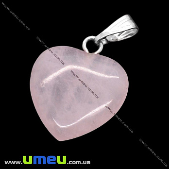 Подвеска Сердце из натурального камня, Кварц розовый, 24х15 мм, 1 шт (POD-001696)