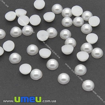 Полубусіна пластикова Перли, 5 мм, Кругла, Біла (KAB-019998)
