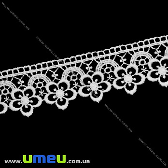 Кружево плетеное Цветы, 32 мм, Белое, 1 м (LEN-011935)