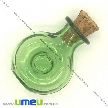 Стеклянная баночка Круглая, Зеленая, 25х19 мм, 1 шт (DIF-006694)