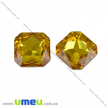 Ріволі скляний, Квадратний гранований, 18х18 мм, Жовтий (KAB-003698)