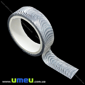Декоративний скотч гліттерний, 15 мм, Сріблястий (DIF-018173)