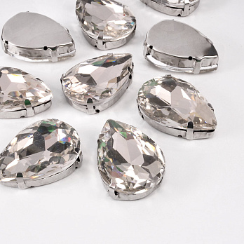 Шатон крапля 30х20 мм, Темне срібло, Білий (KAB-052630)