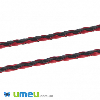 Плетенный искусственный кожаный шнур, Черно-красный, 3 мм, 1 м (LEN-040130)