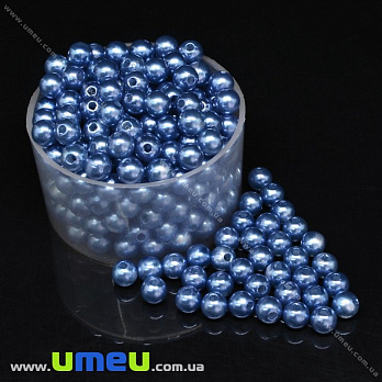Бусина пластиковая Круглая Жемчуг, 6 мм (2 сорт), Синяя, 1 уп (20 шт) (BUS-028905)