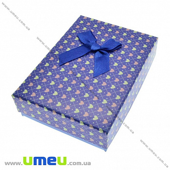 Подарочная коробочка Прямоугольная с сердечками, 11х8х3 см, Синяя, 1 шт (UPK-023156)