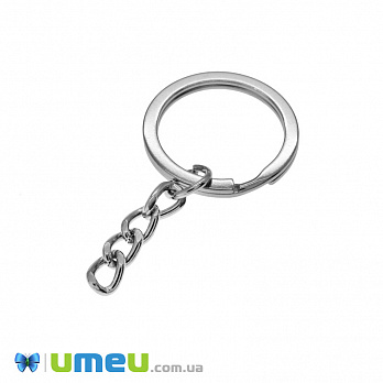 Кільце для ключів із ланцюгом плоске, Темне срібло, 25 мм, 45 мм (OSN-048001)