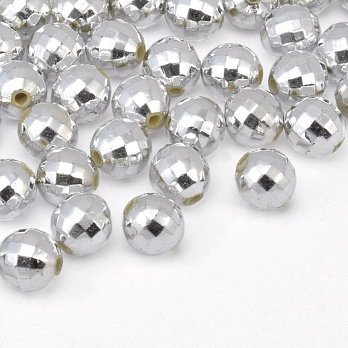 Намистини для сумок ОПТ, Пластикові, Круглі грановані, 8 мм, Сріблясті (BUS-059712)