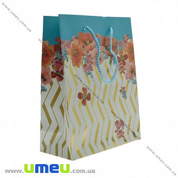 Подарунковий пакет Квіти, 23х18х8 см, Блакитний (UPK-023627)