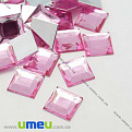 Кабошон пластиковий, Квадратний гранований, 12х12 мм, Рожевий (KAB-009533)