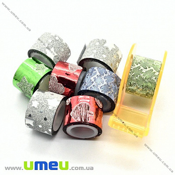 Декоративний скотч гліттерний з дозатором, Мікс, 12 мм (DIF-022566)