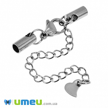 Замок-карабін з ковпачками та подовжувачем з нерж. сталі, 3,5 см, Темне срібло (STL-049032)